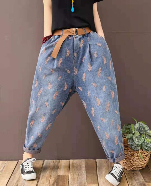 

pink white black feer harlan cowgirl baggy pants cotton trousers bk4394, Blue