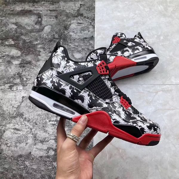 

with box) new arrivals 4 4s official gs tattoo fire red black white 4s abs crew basketball shoes men sports designer sneakers bq0897s-006
