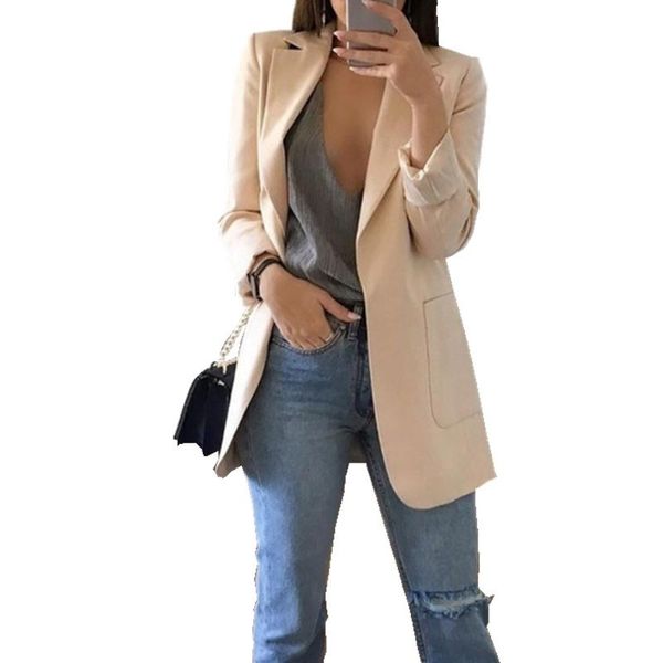 

blazer feminino casual plus size womens oversize cardigan temperament long sleeve solid color turn-down collar coat, White;black