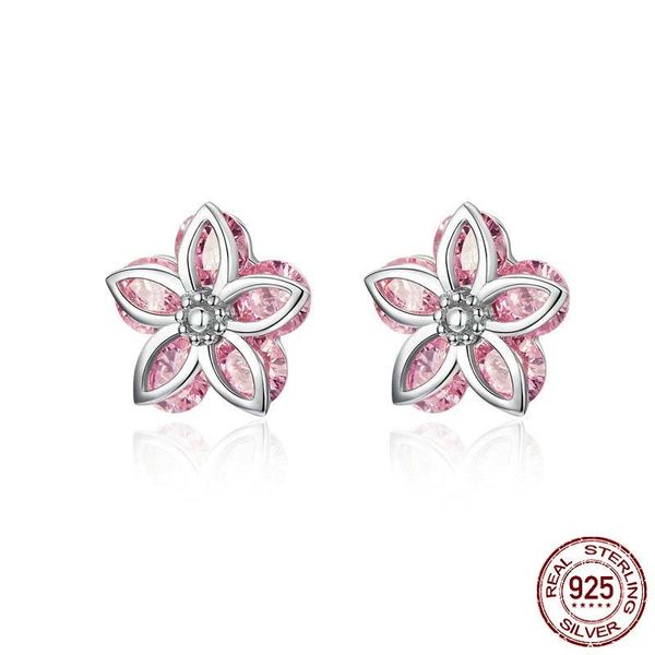 

efile sterling silver flower sterling silver ear stud pink zircon earrings simple flower girl's ear stud