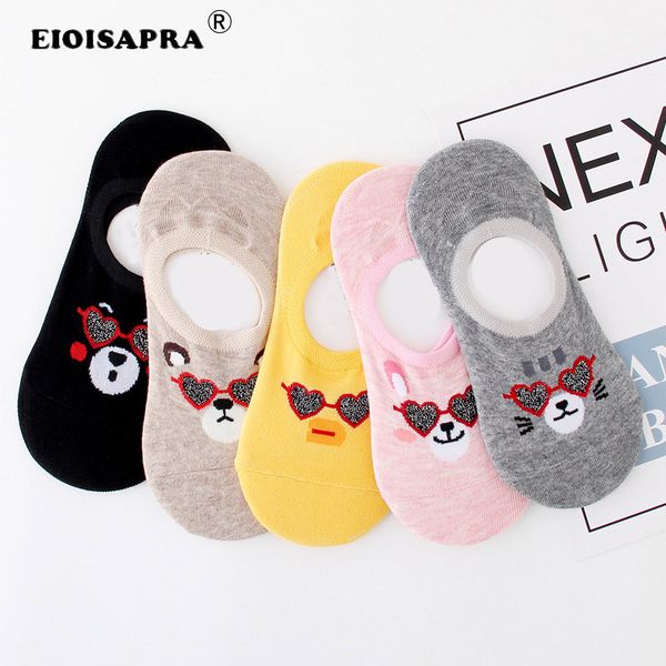 

eioisapra]candy color lovely cartoon love heart eye socks women breathable antiskid silicone cotton dog cartoon women socks, Black;white