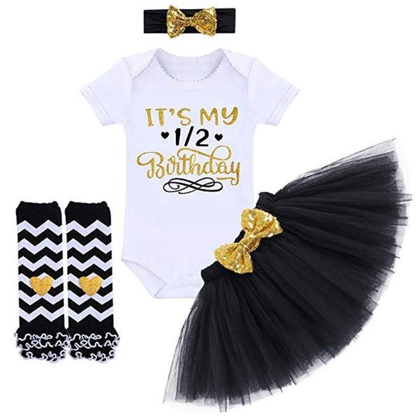 

birthday baby girl clothes set causal bodysuit+tulle skirt+sequins bow headband+leg warmer outfit 4pcs newborn baby clothing set, White