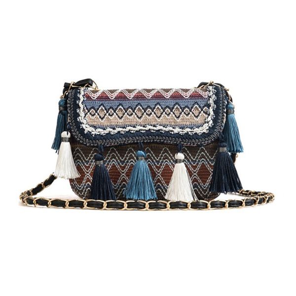 

women tassel weave shoulder messenger crossbody chain bags satchel bag