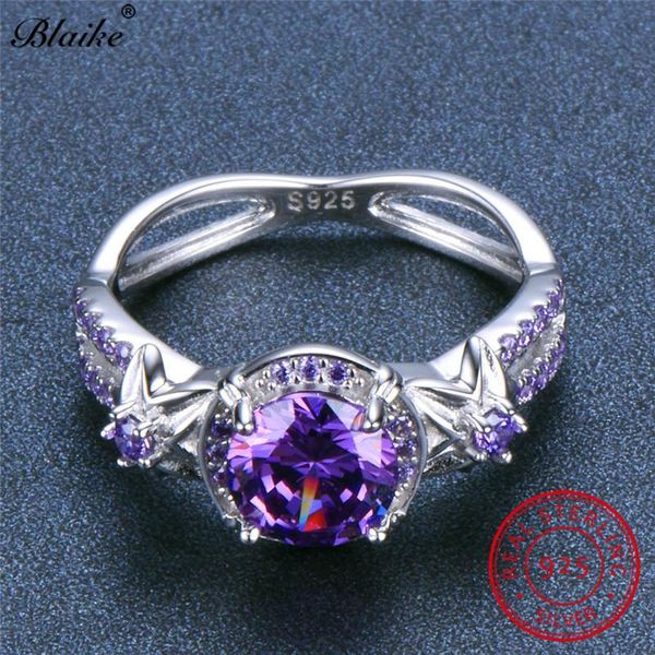 

fashion--3real 925 sterling silver simulated alexandria june birthstone rings for women light purple zircon star flower ring, Golden;silver