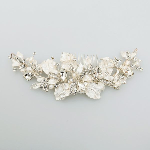 

jonnafe hand wired pearls women hair jewelry bridal comb silver leaf headpiece fashion wedding hair crown accessories, Golden;white
