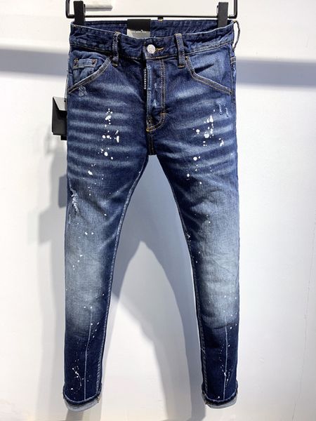 

2020 mens designer brand pencil jeans skinny ripped destroyed stretch slim fit hop hop pants with holes for men, Blue