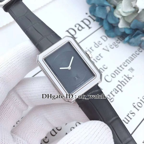 

boy`friend h4884 quartz watch date 3d sapphire glass women's watch silver case black dial leather strap ladies' fashion watches, Slivery;brown