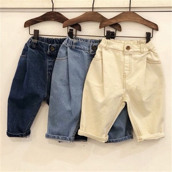 

jk fall kids boys jeans denim trousers tatting fabric fashion wrinkles designs pockets vintage elastic waist autumn children pants, Blue