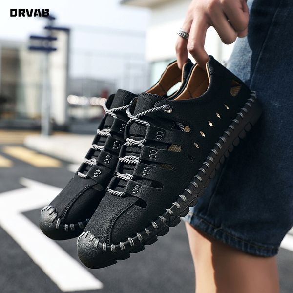 

handmade genuine leather men casual shoes mens loafers moccasins breathable summer black driving shoes size 38-48