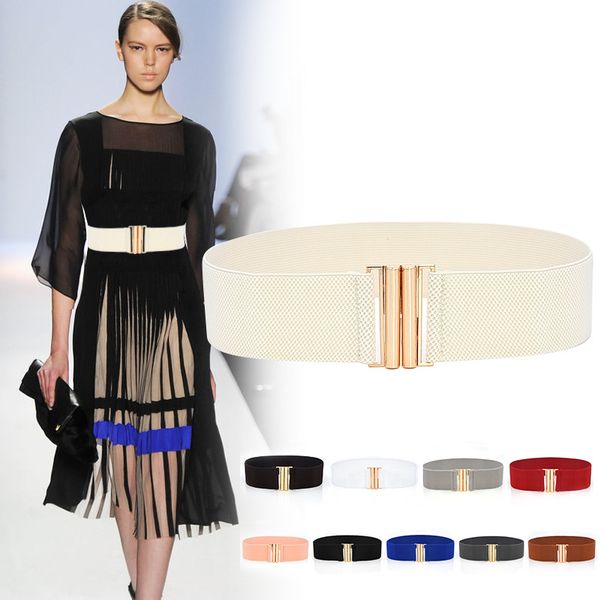 

women wide elastic waist belt dress belt glrsbuty accessories 2019 stretch elastic wide corset waist metal buckle, Black;brown