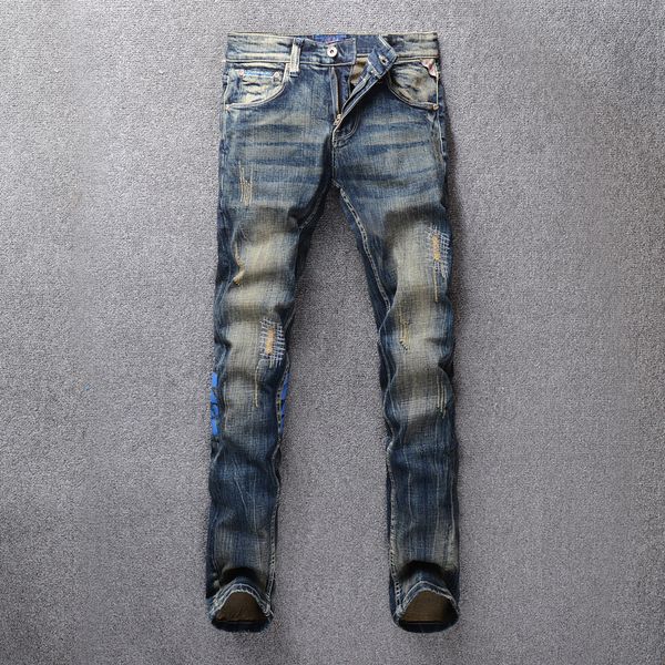 

denim men's stretch jeans tights 2019 new brand casual trousers pencil overalls multi-pocket street clothing, Blue