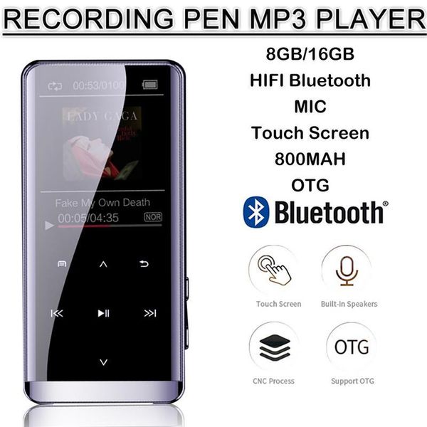 

otg mp3 player voice recorder bluetooth 4.2 touch screen 1.8inch mini portable hifi 5d music player 8gb/16g ultra thin mp3 playe