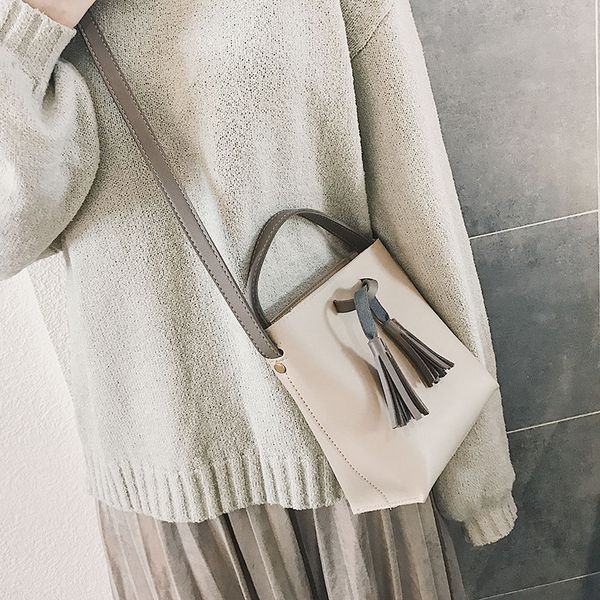 

women's shoulder bag slant straddle bag fashion mini bucket 2020 autumn new color small fringe versatile handbag