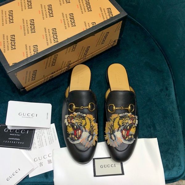 

high-end luxury fashiondesigner women's loafers party casual shoes without laces half slippers chaussures triple vintage women's s, Black