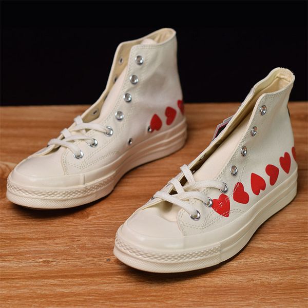 

(With Box)2019 New Canvas Shoe Red Heart White Red Fashion Design High-Top Mens Womens Casual Shoes Size 35-44