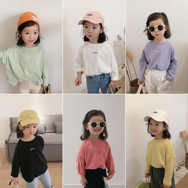 

korean style girls t shirt 2020 summer letter loose long sleeve t shirt for girls 80-140cm qz084, Blue
