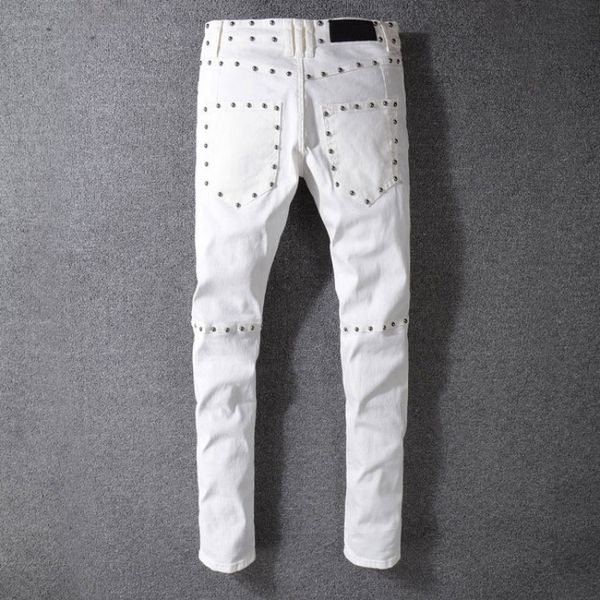 

лучшие качества мужчины мотор байкер slim fit jeans тощий rivet карандаш брюки панк бисер плиссе длинные брюки джинсовые брюки большого разм, Blue