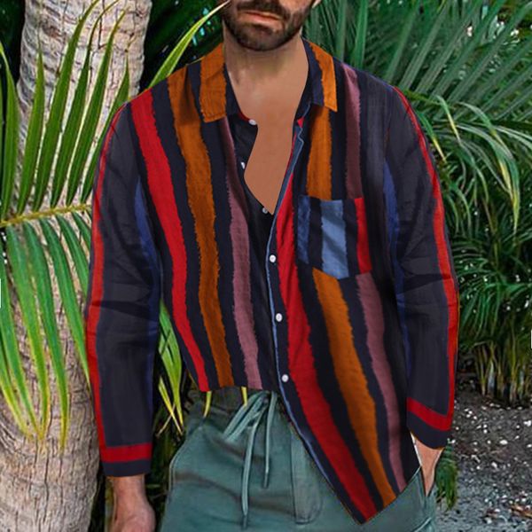 

stripe men's shirts blusa masculina casual slim fit printing cotton linen shirt men long-sleeved blouse camisas hombre, White;black