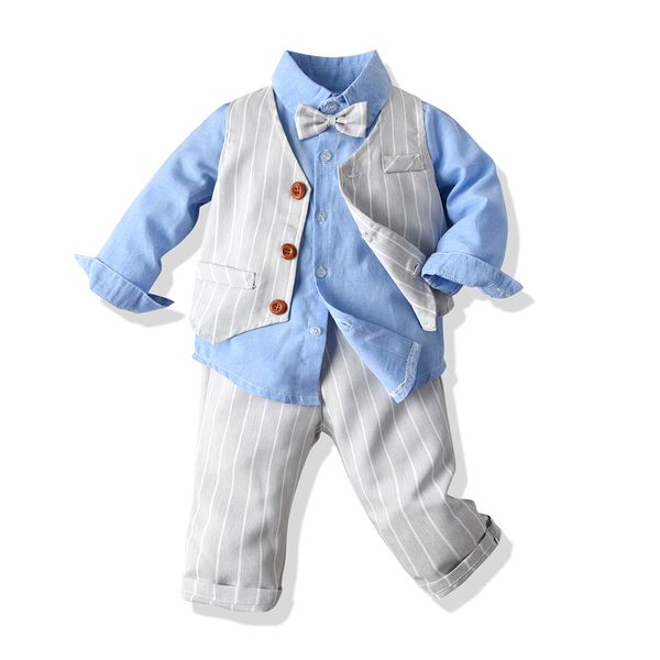 

autumn and winter children's clothing new gentleman suit vest + shirt + trousers boy suit baby holiday costume 3 piece set, White