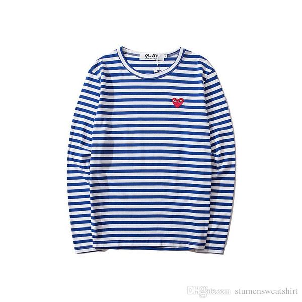 

play spring womens t shirt fashion designer classic red heart eyes embroidery logo blue stripe long sleeve pullover, White