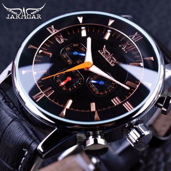 

jaragar 3 dial display 2016 classic design luminous hands black leather strap men watches automatic male clock, Slivery;brown