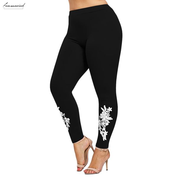 

leggings women skinny fashion plus size 5xl appliqued jersey casual floral print mid waist large size trouser pencil pant, Black