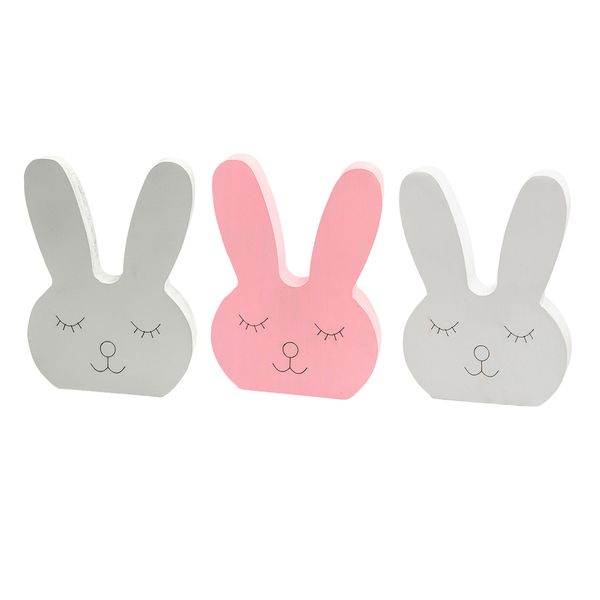 

3pcs nordic style cute rabbit shaped ornament wooden crafts kids room decor