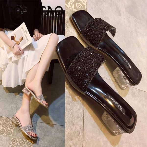 

korean version of the outside wear slippers female 2020 summer new fashion cool film ins hong kong style thick with a word drag, Black