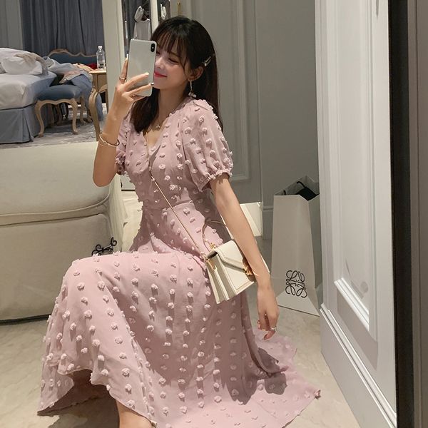 

mishow 2019 women summer pink chiffon elegant dress floral v-neck short sleeve sweet mid-length dresses mx19b1270, Black;gray