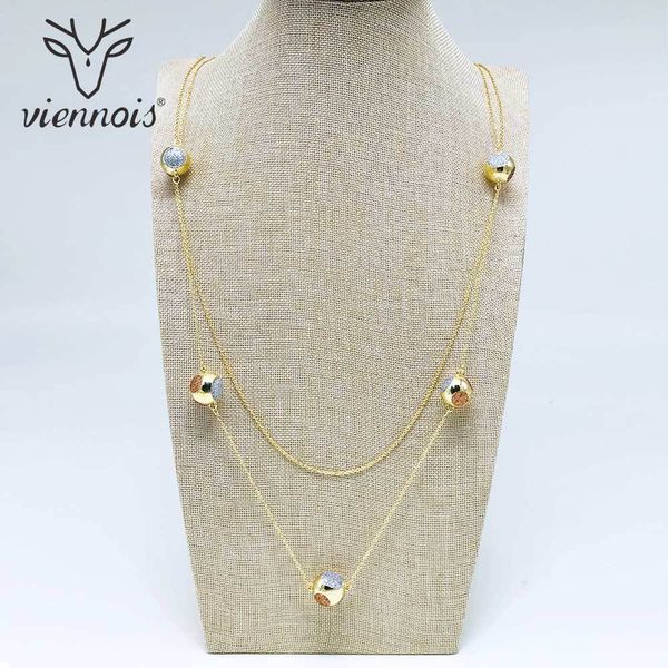 

viennois geometric sweater chain gold/rose gold color beads long necklace for women trendy style female party jewelry, Silver