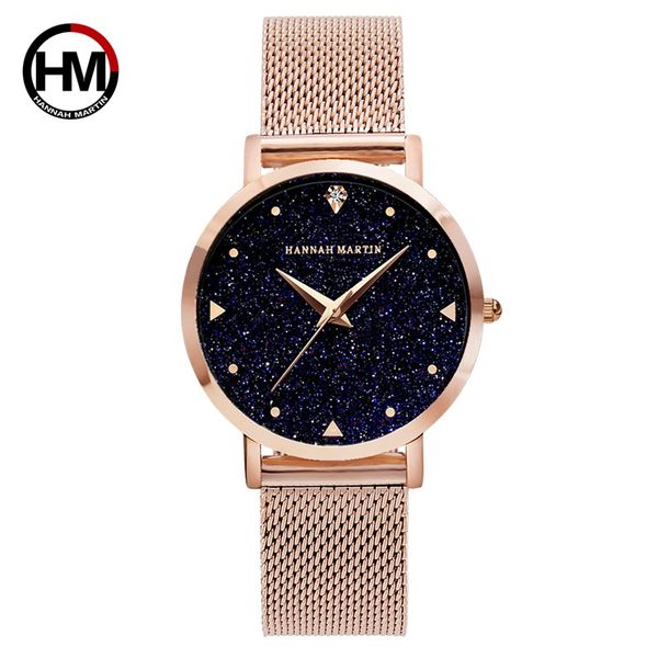 

women watches hannah martin brand women quartz watch luxury ladies rhinestone wristwatches steel nylon strap waterproof watches, Slivery;brown