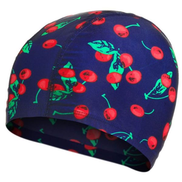 

children waterproof stretchy swimming cap colored heart floral digital printing ears protection long hair bathing spa hat