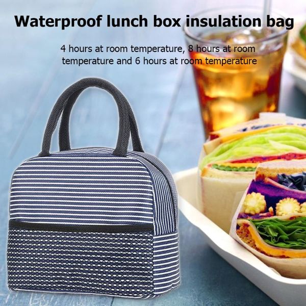 

portable lunch bag bento tote portable insulated canvas lunch bag oxford waterproof thermal insulated cooler handbag, Blue;pink