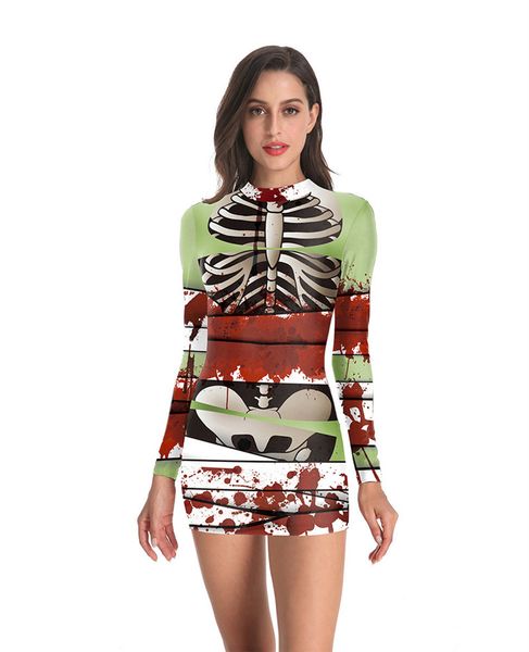 

Autumn 3D Digital Printed Dress Funny Designer Halloween Party Dress Fashion Crew Neck A Line Dresses