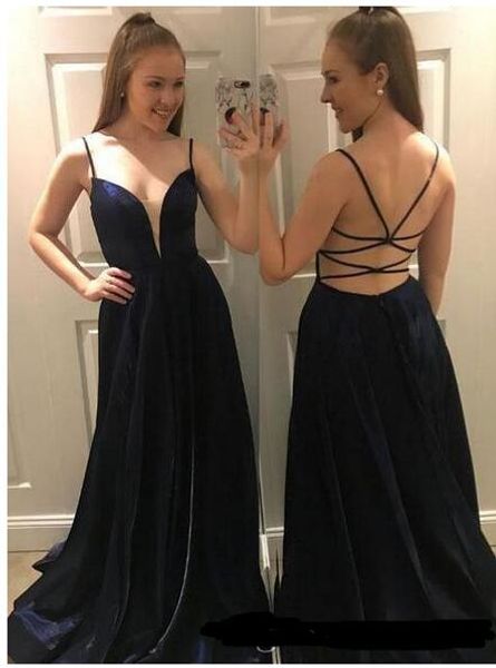 

navy blue simple prom dresses a line long evening party formal gowns, Black