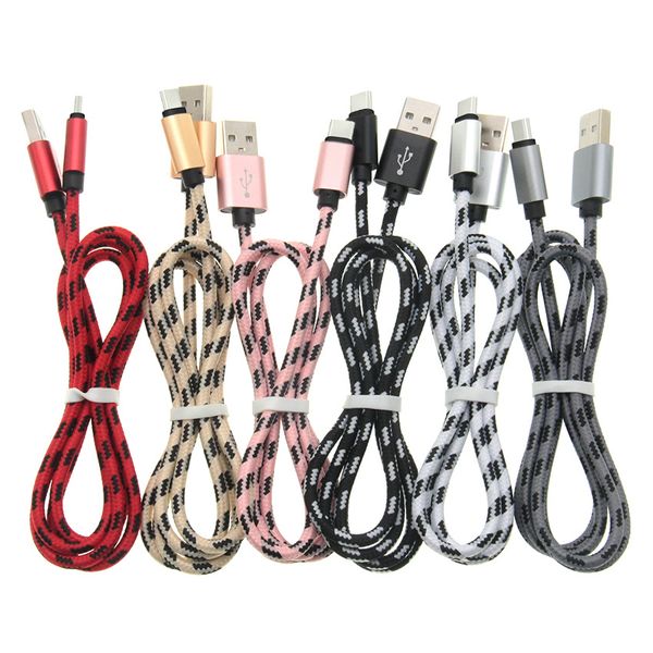 1m 2m 3m de comprimento de nylon forte carregamento USB Cabo tipo C para celular Micro USB Charger Wire Adapter