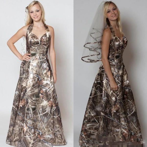 A-Line Halter Sweetheart decote camo vestidos de casamento realtree vestidos nupciais simples morden camo vestidos de casamento feito sob encomenda