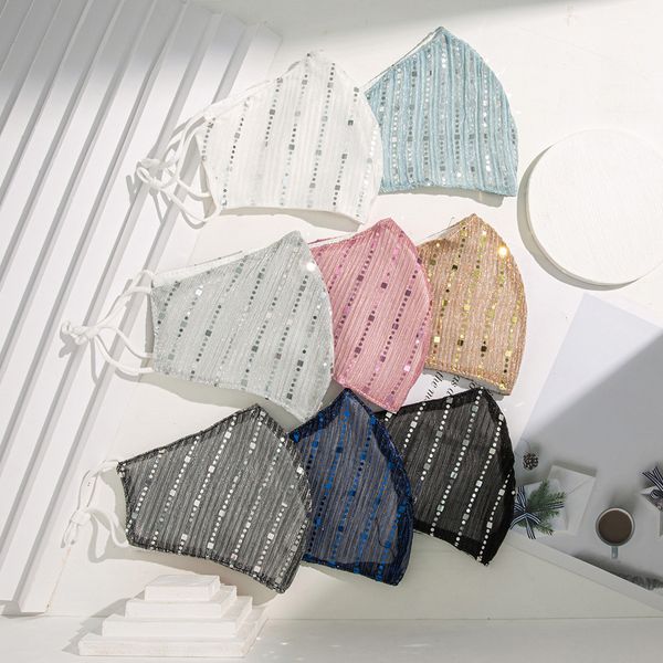 

8 colors thin cotton sequin face masks for women cloth breathable anti-dust suncreen washable reusable mask ing
