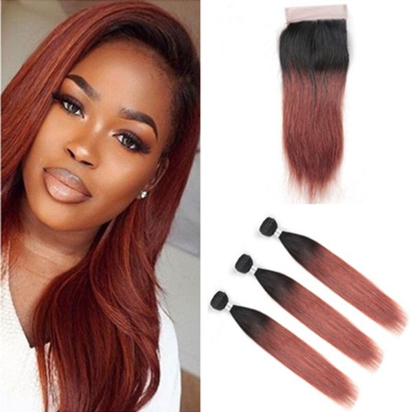Copper Red Ombre Malaysian Human Hair 3bundles With Closure 1b 33