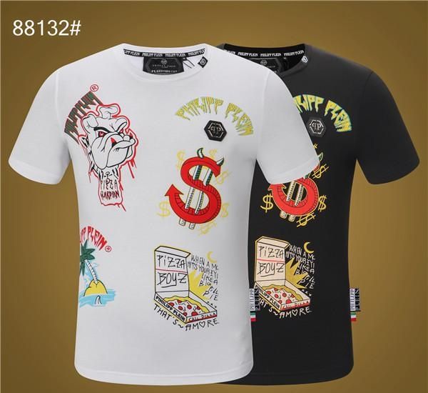 

2019 printed phillip plain t-shirt fashion casual fitness cool o-neck men s bear t shirt summer new luxury short sleeve men brandsupreme, White;black
