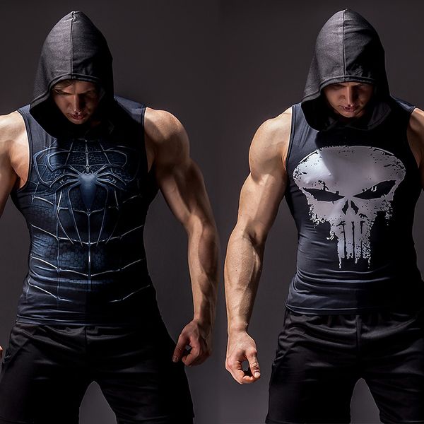 

superhero 3d printing bodybuilding stringer tank men high elasticity fitness vest muscle guys sleeveless hoodies vest, White;black