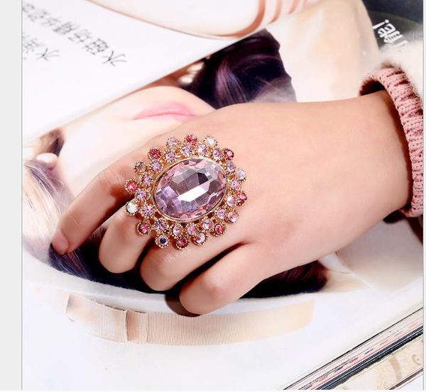 

ретро супер-большой роскошный кристалл стекло открытия регулируемое кольцо микро-инкрустированные алмаз пара кольцо, Golden;silver