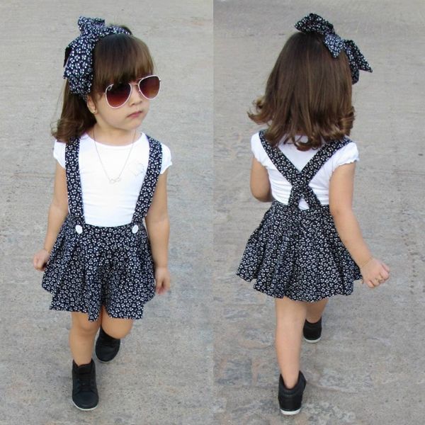 

pudcoco newborn baby girl clothes short sleeve casual t-shirt+skirt overalls maternity dresses 1-5t headband outfits sets, White