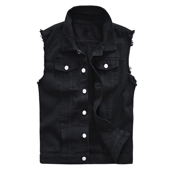 

sokotoo men's black jean vest slim fringe denim waistcoat sleeveless tank top, Black;white