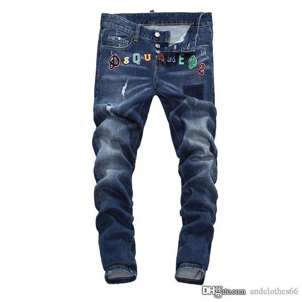 

тенденции моды животное вышитые джинсы мужские осень / зима новый форма черный похудение маленькие ноги длинные брюки мужские рваные мужские, Blue