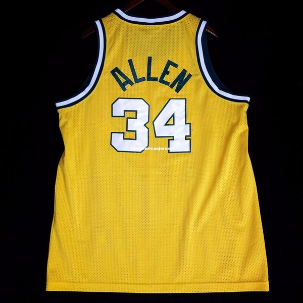 

100% stitched ray allen #34 stitched sewn jersey yellow kemp mens vest size xs-6xl stitched basketball jerseys ncaa, Gray
