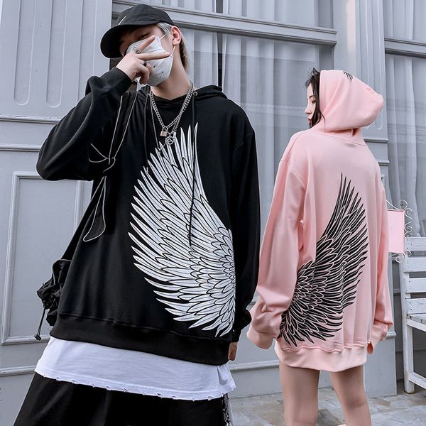 

2019 men hip hop wing print hoodies hoody cotton clothing, Black