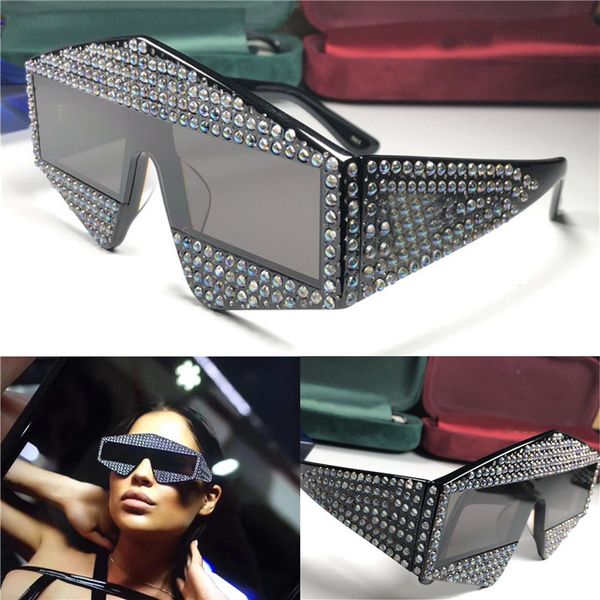 

fashionable avant-garde style oversized goggles inlaid with crystal small diamonds large frames and temple uv protection glasses 0289, White;black