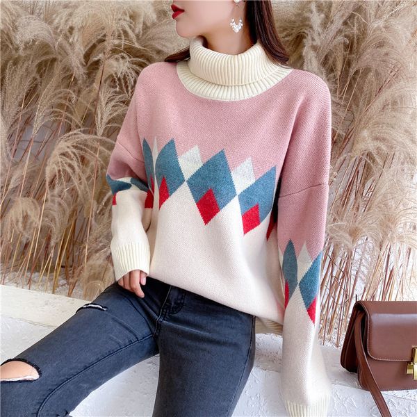 

2019 cotton poncho sweater women de inverno feminina 9505 to film the new high collar color matching diamond institute wind 55, Black