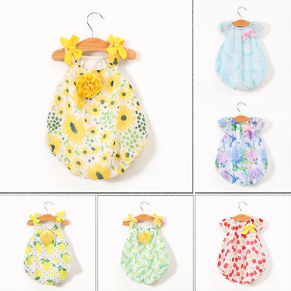 

baby girls rompers backless cake bandage bow elastic mermaid arrow tent cactus printed jumpsuit infant toddler clothing summer beach outfits, Blue